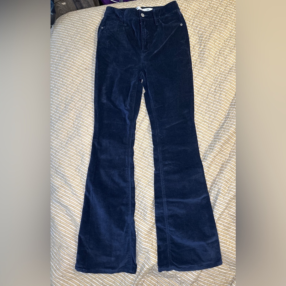 Extra High-Waisted Dark Blue Velvet Trouser Flare Pants Women’s Size 4